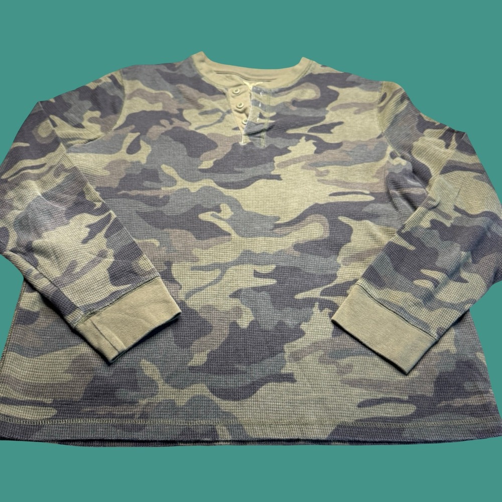 Faded Glory Thermal Henley Shirt XL Camo Long Sleeve Waffle Knit Hunting Outdoor